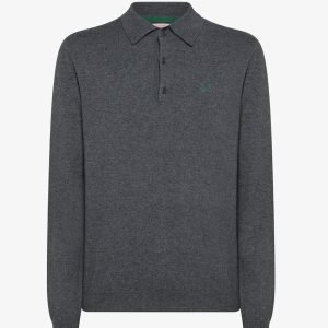 Polo manica lunga - Polo Solid in maglia grigio