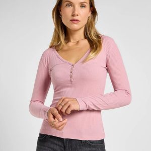 T-shirt m/l - Henley l/s tee Pretty Plum