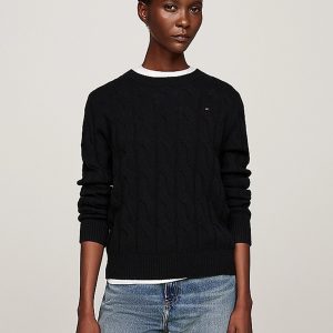 Maglie - Soft wool cable crew Black