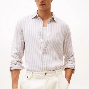 Camicie - Linen stripe shirt Sandalwood