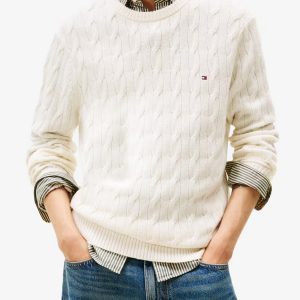 Maglie - Lambswool cable crew Ivory Petal