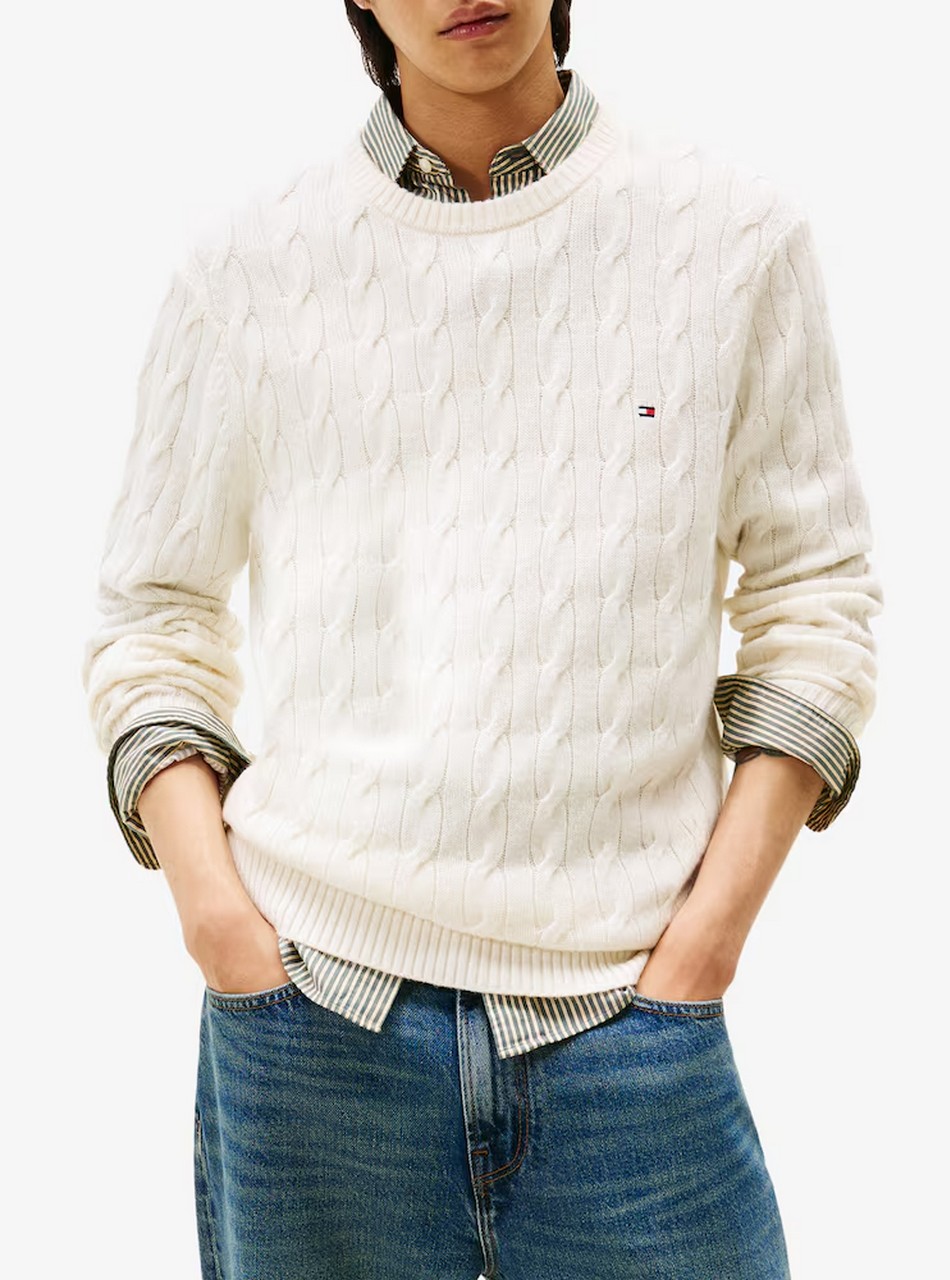 Maglie - Lambswool cable crew Ivory Petal