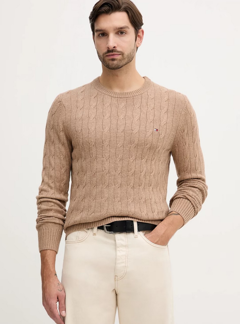Maglie - Lambswool cable crew Safari Canvas Heather