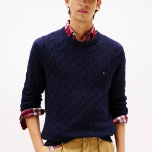 Maglie - Lambswool cable crew Navy