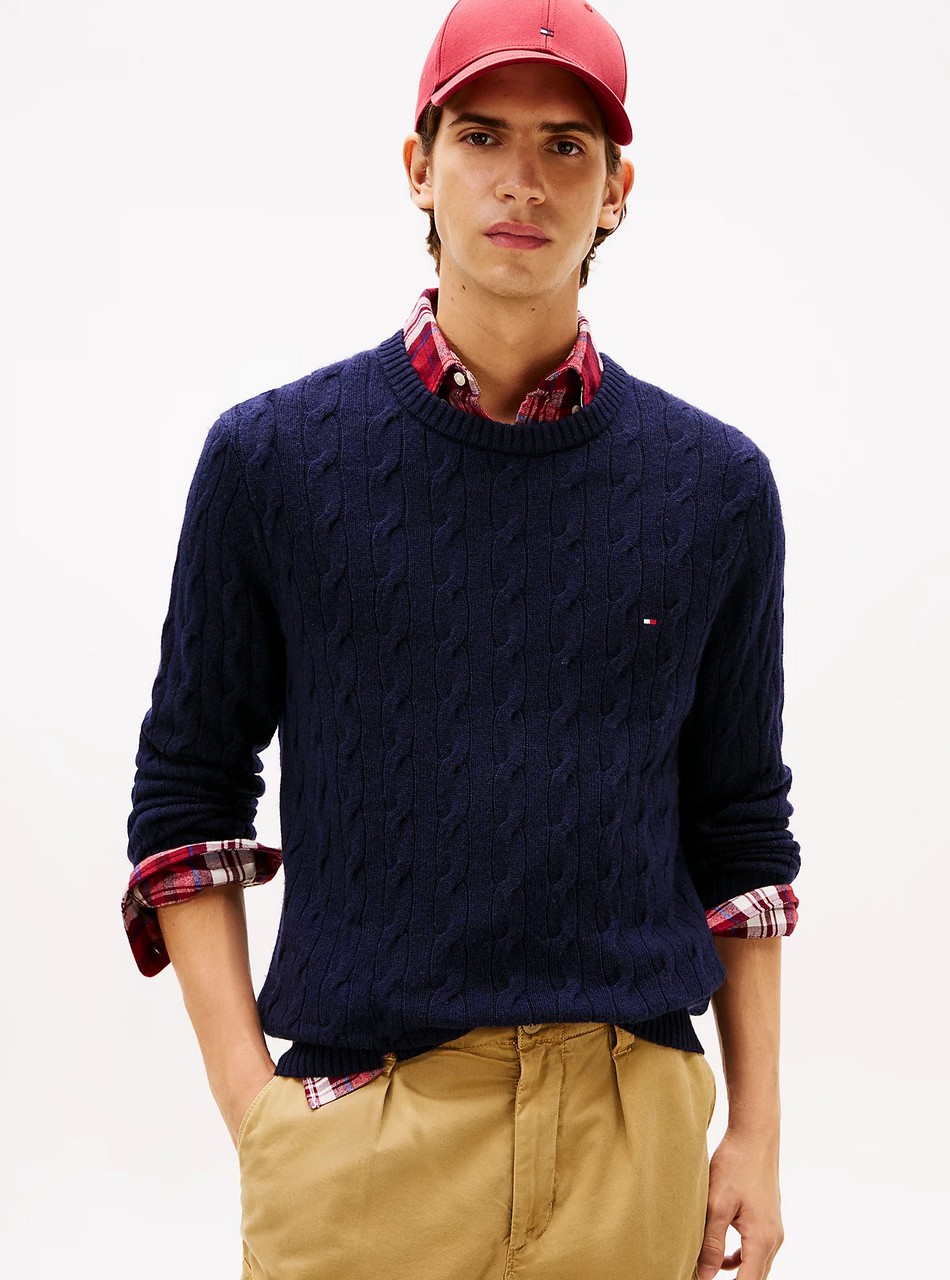 Maglie - Lambswool cable crew Navy