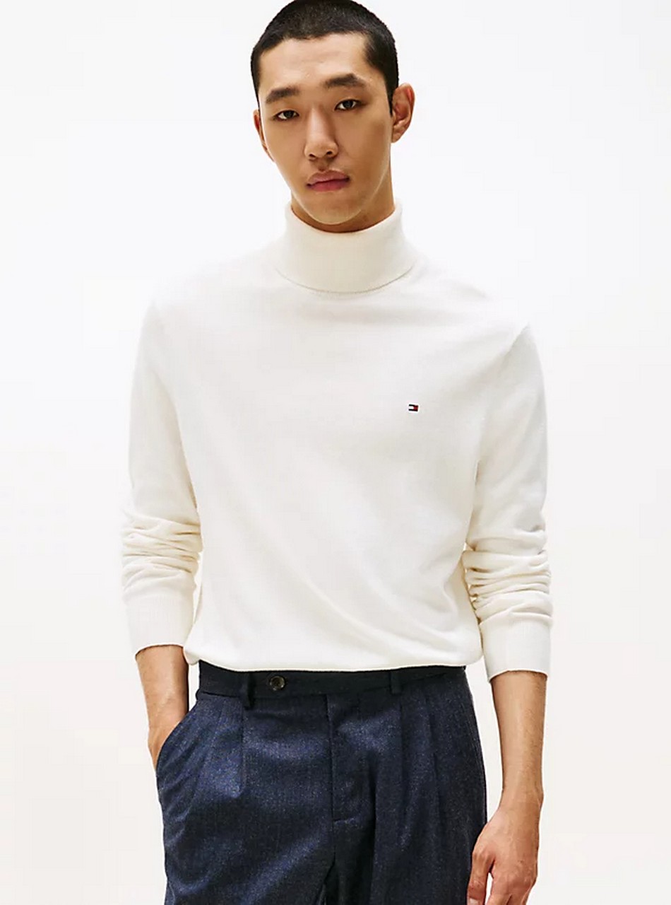 Maglie - Pima roll neck con casmere Ivory Petal