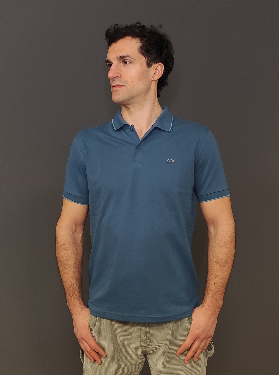 Polo - Polo small stripe collar Avio