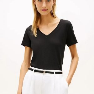 T-Shirt - Linen V tee Black