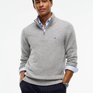 Maglie - Lambswool zip mock Grey Heathe